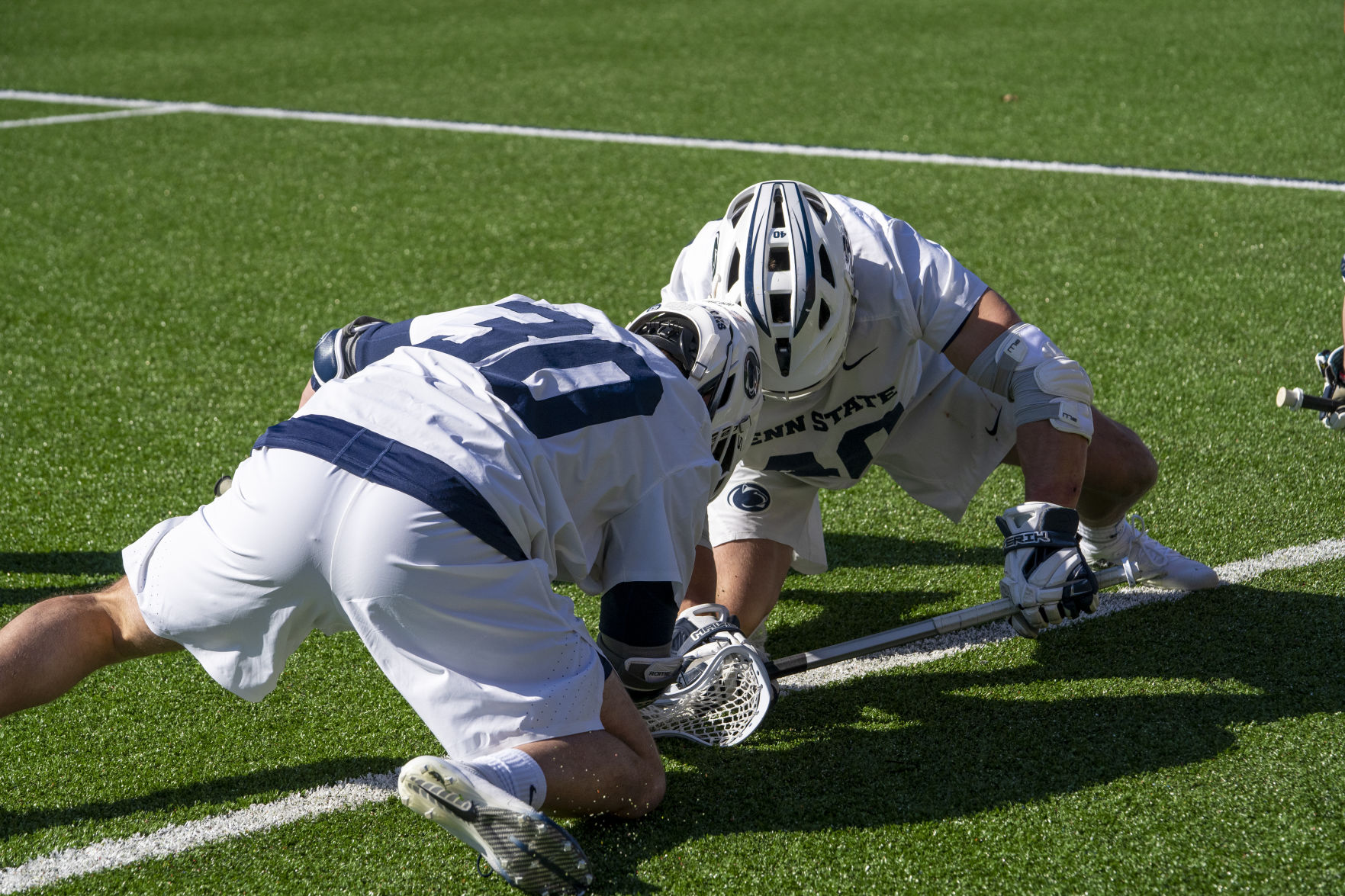Penn State Men's Lacross Vs Yale, Glatz (30) Practicing with Arceri (40)